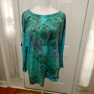 Westbound Bejeweled 3/4 Dolman Sleeves‎ Greens and Purple  Size XL